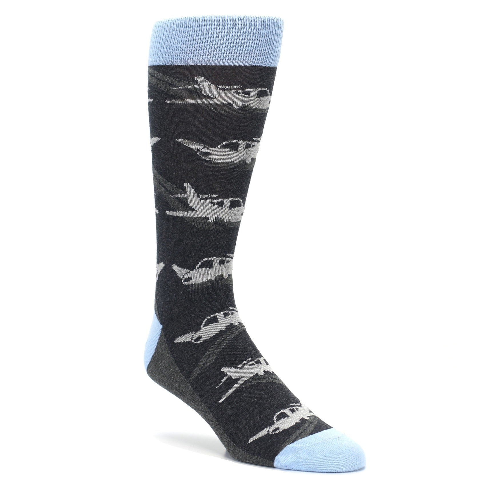 Gray-Land-the-Plane-Airplane-Mens-Dress-Socks-Statement-Sockwear