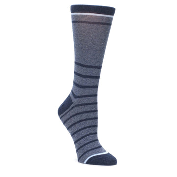 Blue-Navy-Heathered-Stripe-Womens-Dress-Socks-Statement-Sockwear