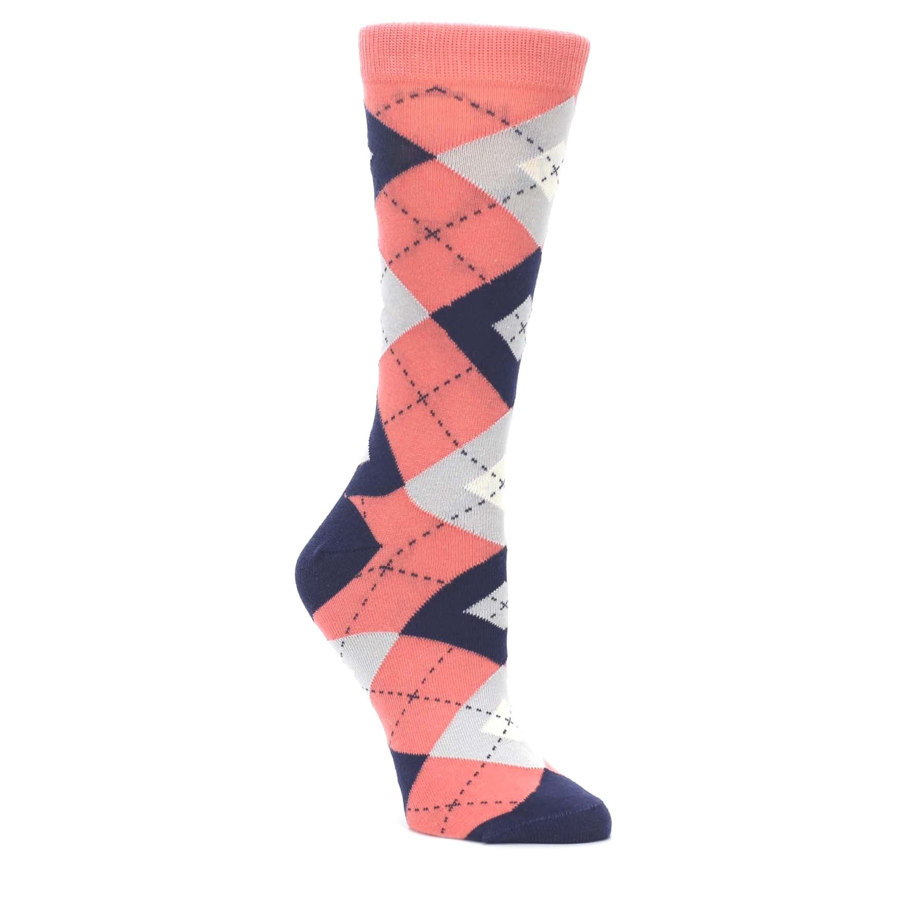 Coral and Navy Women's Argyle Socks