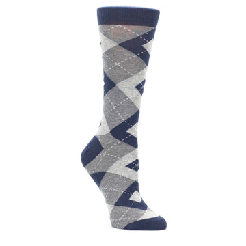 Navy Gray Argyle Women's Dress Socks