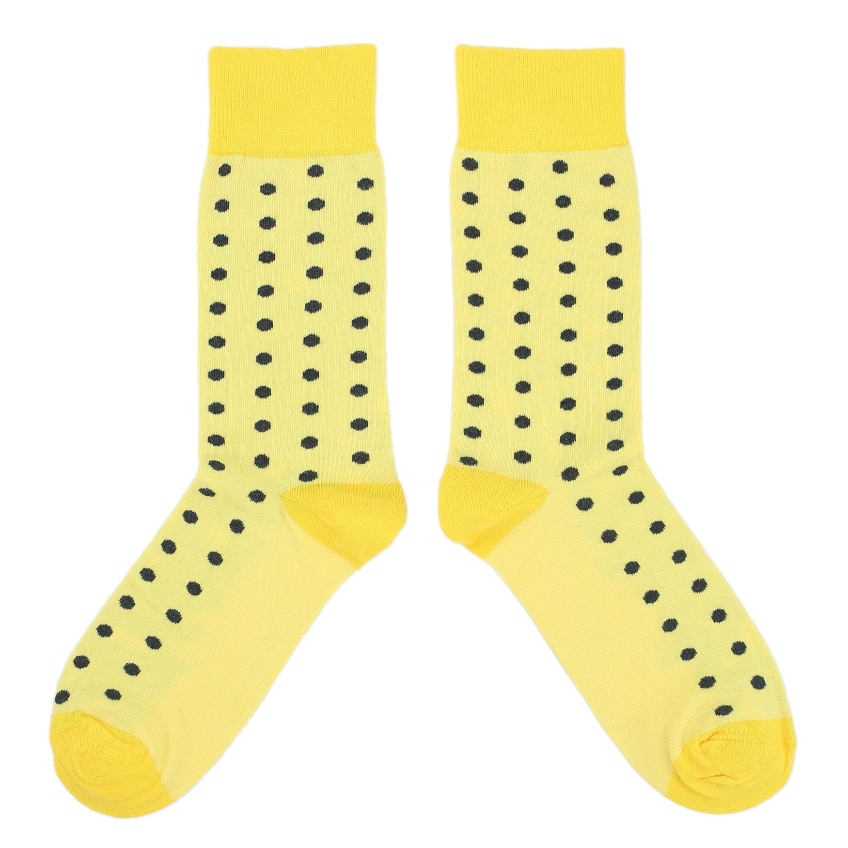 Yellow-Gray-Polka-Dot-Men’s-Dress-Socks-Statement-Sockwear-overhead