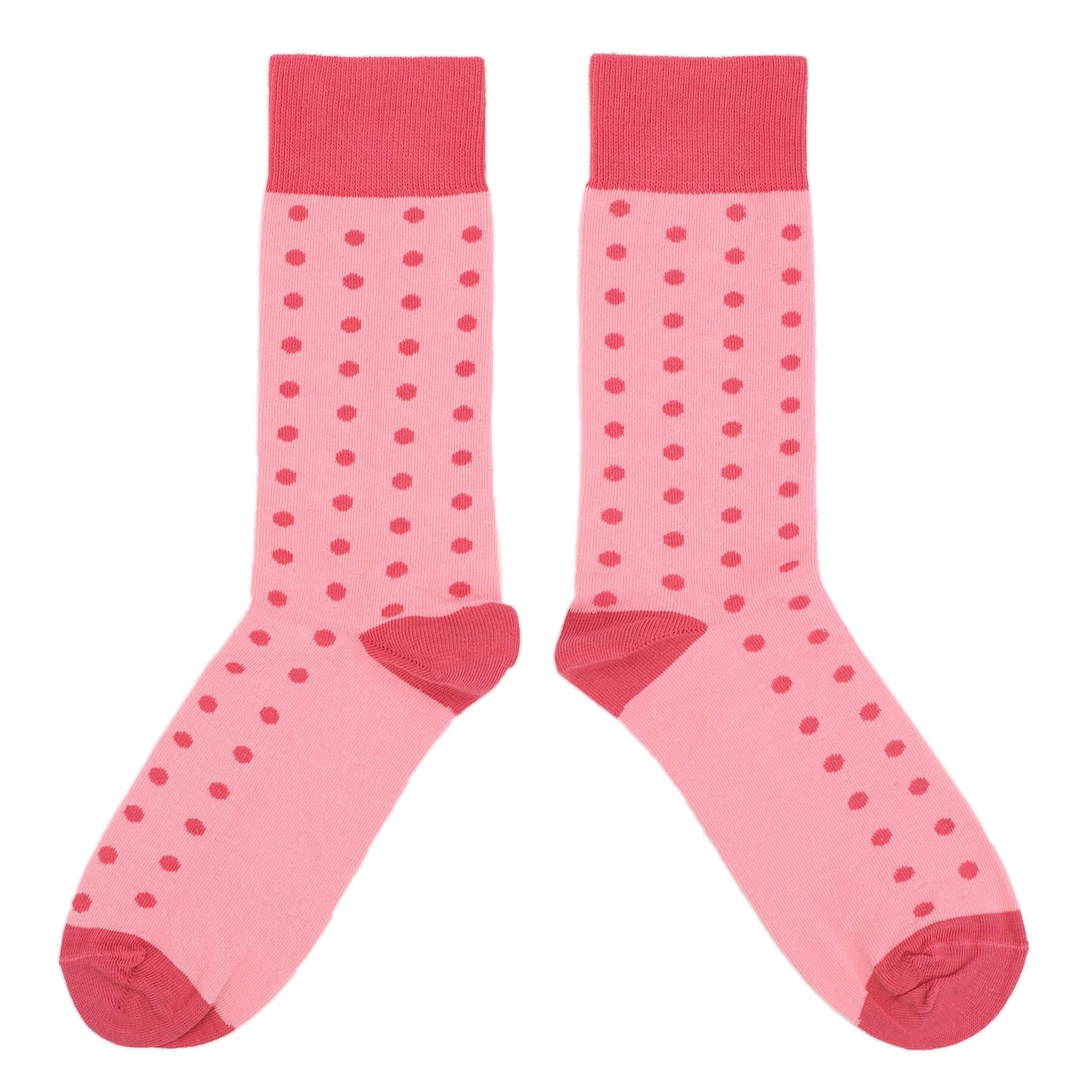 Flamingo-Guava-Polka-Dot-Men’s-Dress-Socks-Statement-Sockwear-overhead