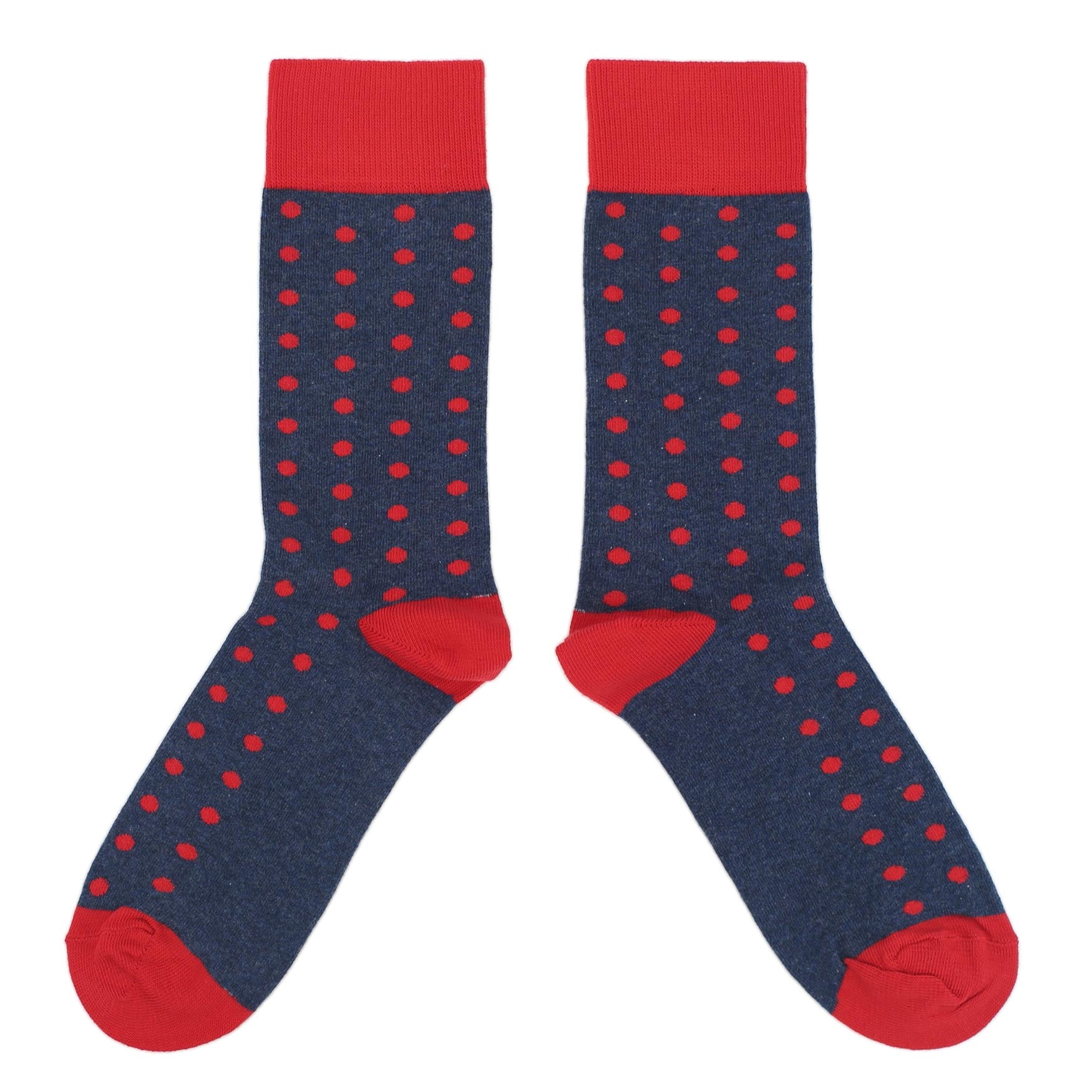 Valentina-Red-Navy-Polka-Dot-Men’s-Dress-Socks-Statement-Sockwear-overhead