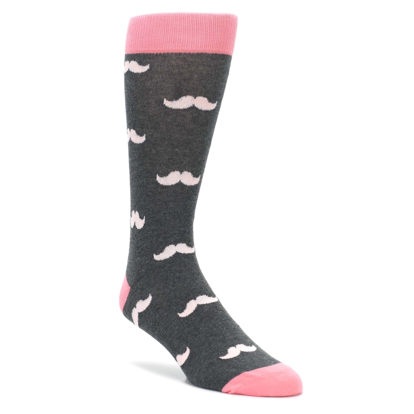 Petal Flamingo Pink Gray Mustache Groomsmen Wedding Men’s Dress Socks U.S. Men's Shoe Sizes 13-16