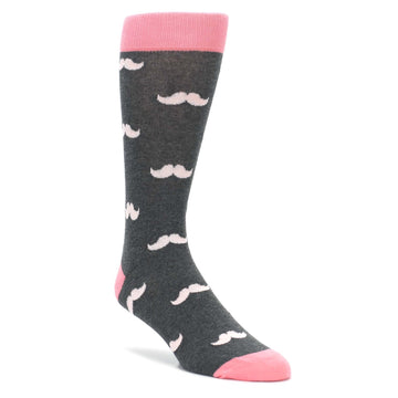 Petal Flamingo Pink Gray Mustache Groomsmen Wedding Men’s Dress Socks