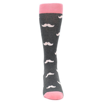 Petal Flamingo Pink Gray Mustache Groomsmen Wedding Men’s Dress Socks