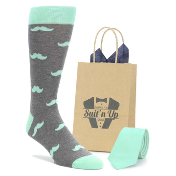 Mint Gray Mustache Wedding Groomsmen Men's Dress Socks with Matching Necktie U.S. Men's Shoe Sizes 8-12 Mint Gray Mustache Wedding Groomsmen Men's Dress Socks with Matching Necktie U.S. Men's Shoe Sizes 8-12