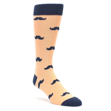 Peach Navy Mustache Groomsmen Wedding Men’s Dress Socks