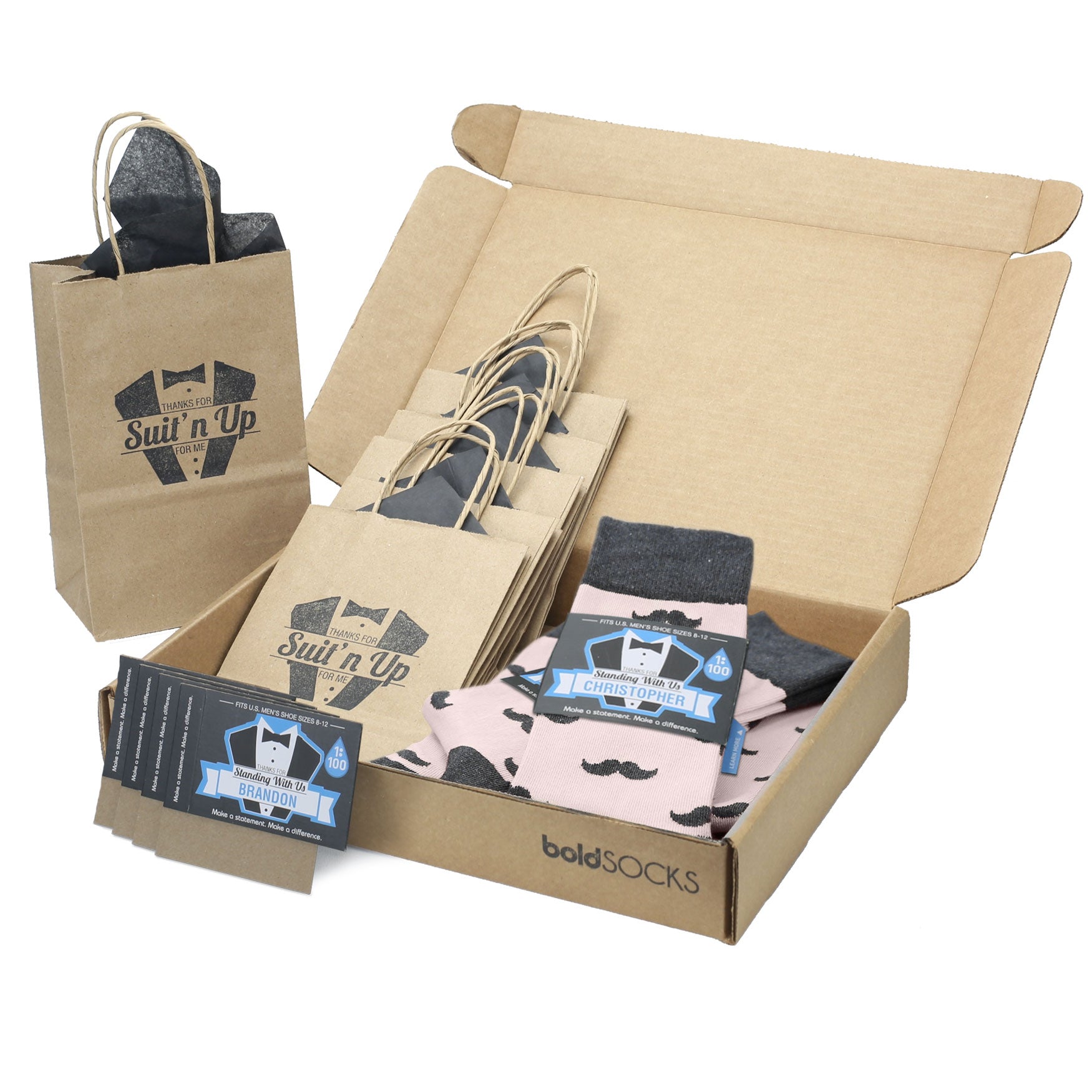 Groomsmen Gift Set Golden Gray Mustache Men's Dress Socks