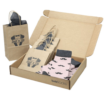 Customizable Groomsmen Gift Set Petal Pink Gray Mustache Men's Dress Socks