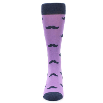 Wisteria Purple Navy Mustache Groomsmen Wedding Men’s Dress Socks
