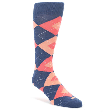 Sunset Orange Navy Argyle Men's Dress Socks