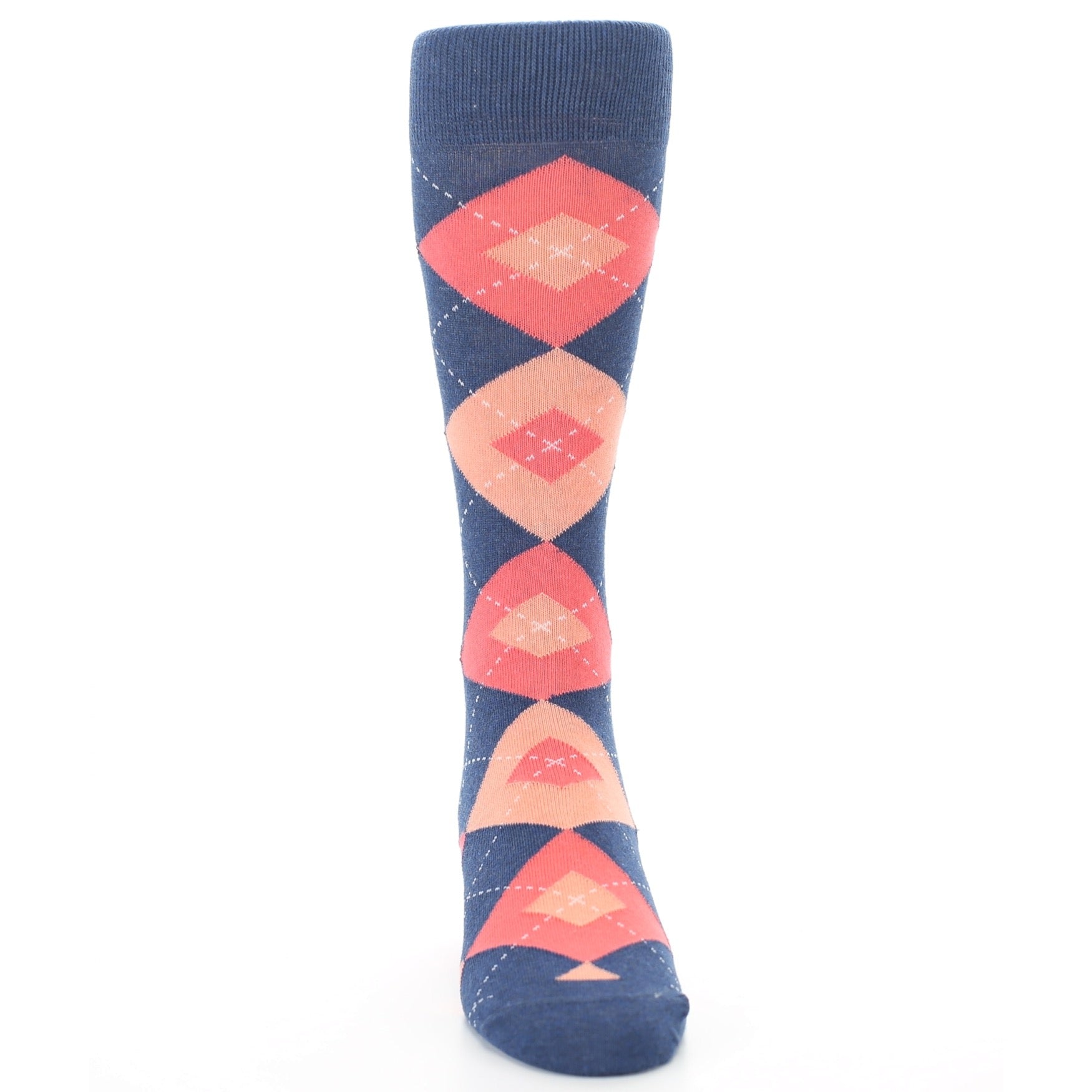 Sunset Orange Navy Argyle Men's Dress Socks