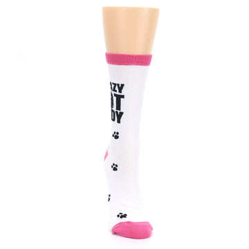 White Pink Crazy Cat Lady Socks - Women's Novelty Socks