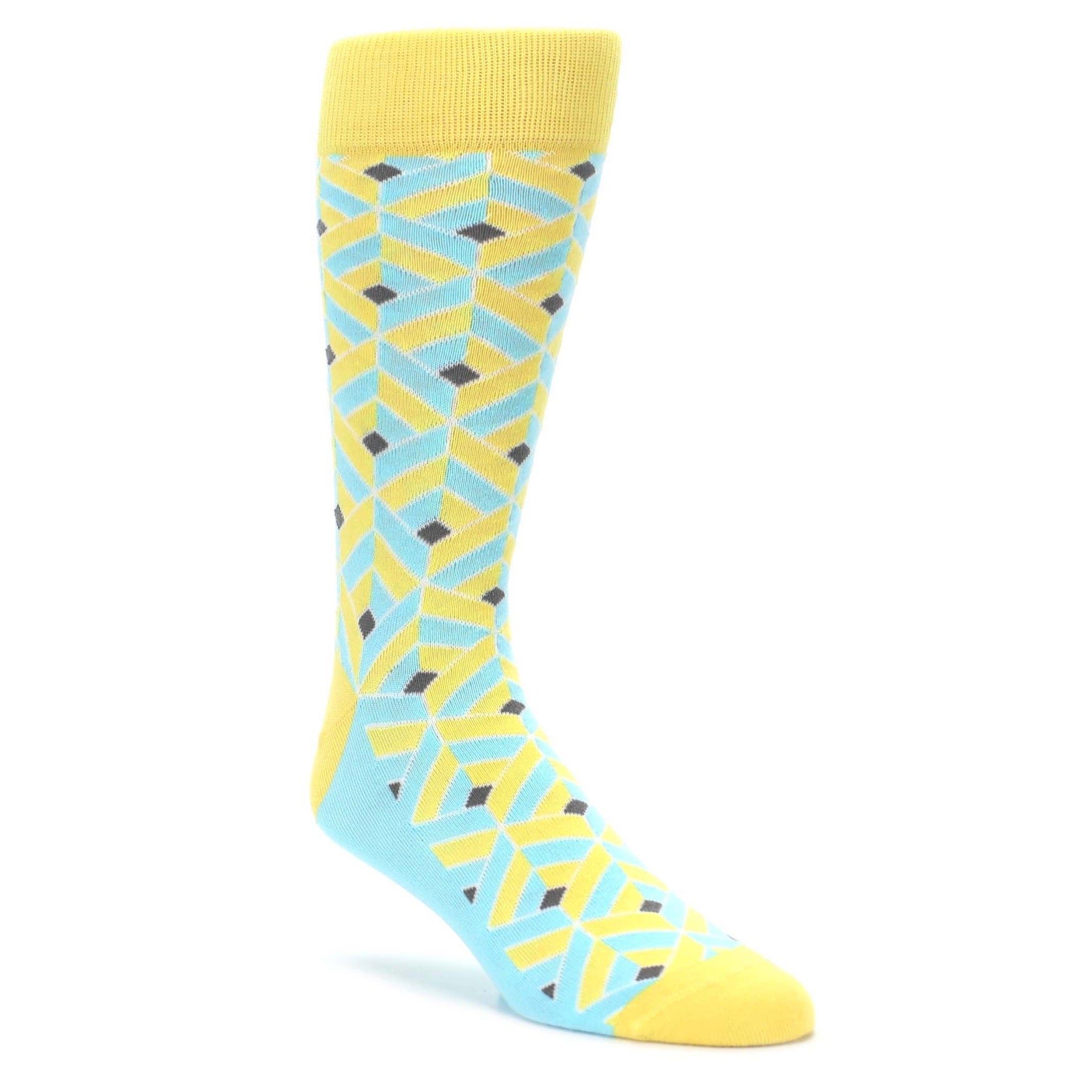 Yellow and Blue Cube Box Optical 3D Men's Dress Socks