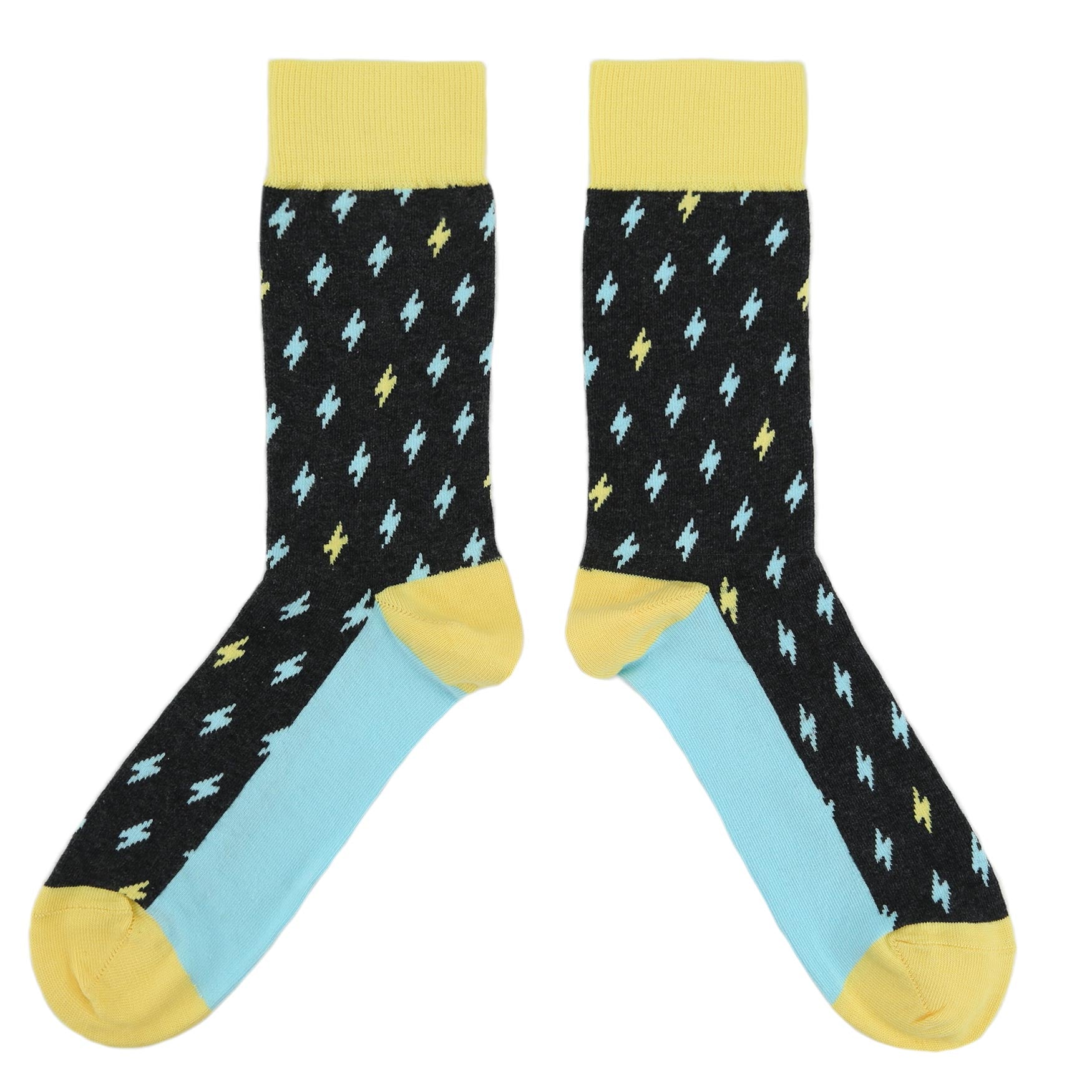 Yellow-Blue-Lightning-Bolts-Mens-Dress-Socks-Statement-Sockwear-overhead
