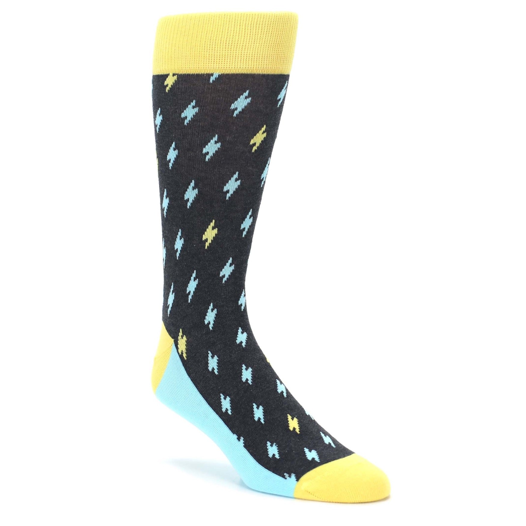 Yellow Blue Lightning Bolts Men's Dress Socks U.S. Men's Shoe Sizes 8-12