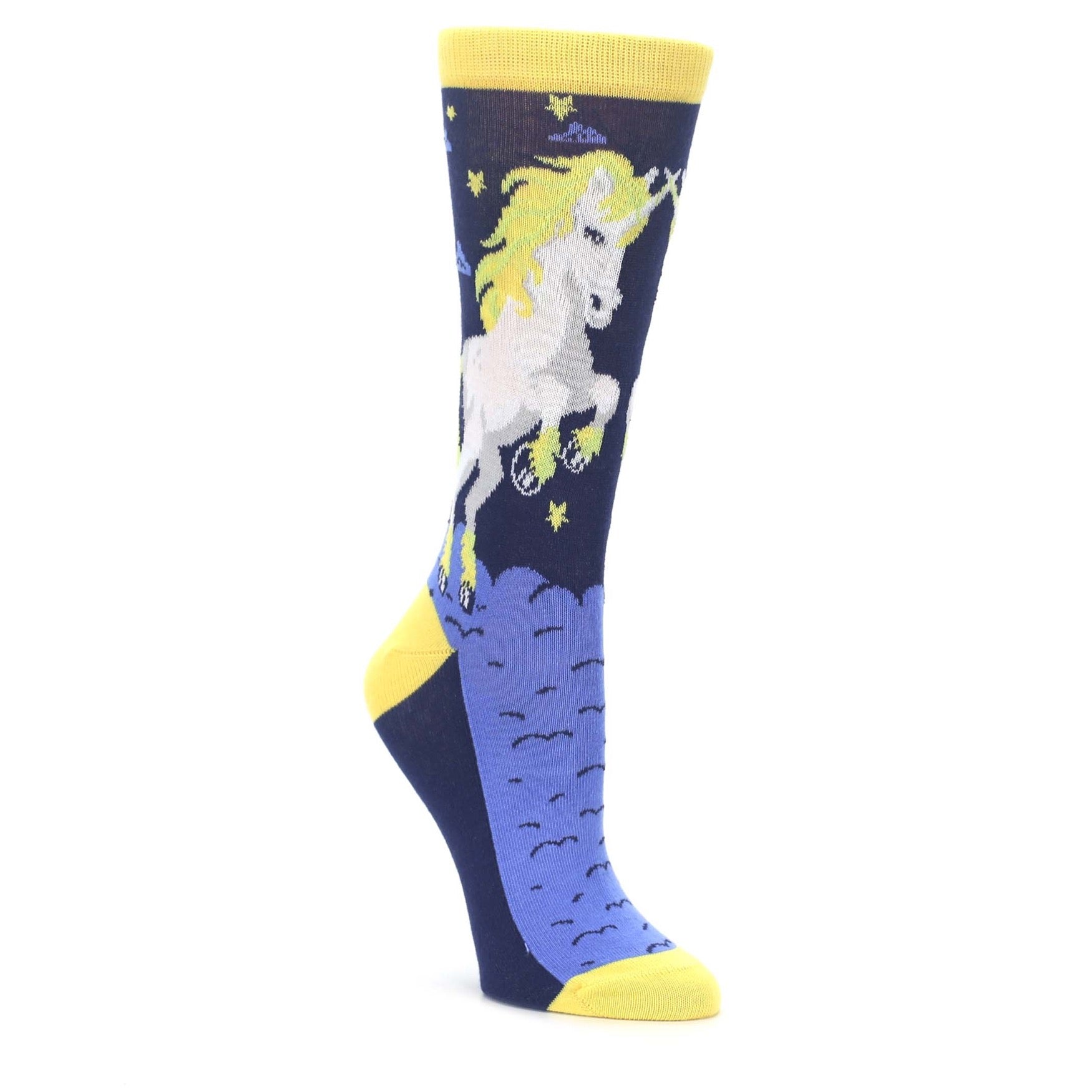Navy-Yellow-Unicorn-Womens-Dress-Socks-Statement-Sockwear