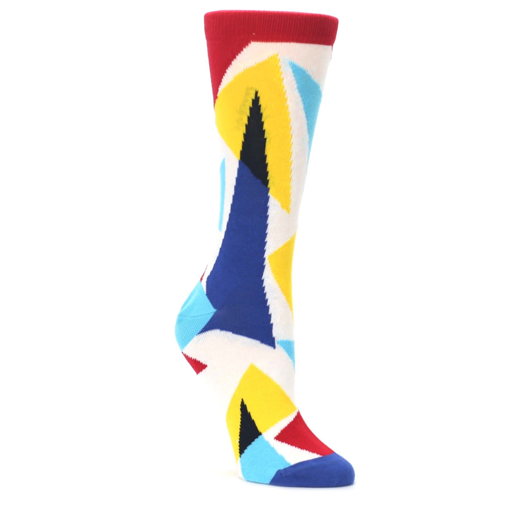 Red-Yellow-Blue-Triangles-Womens-Dress-Socks-Ballonet-Socks