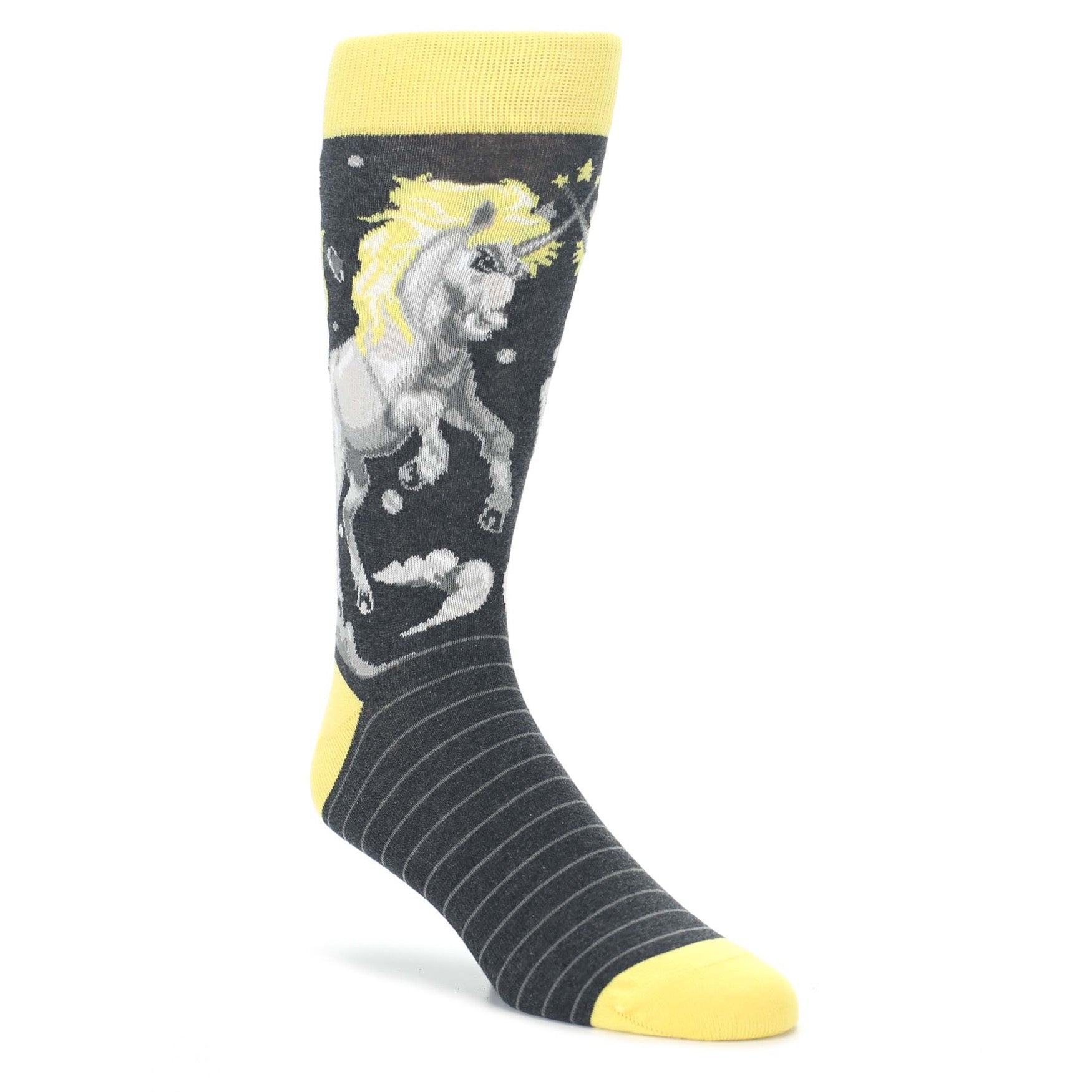 Charcoal-Yellow-Unicorn-Mens-Dress-Socks-Statement-Sockwear