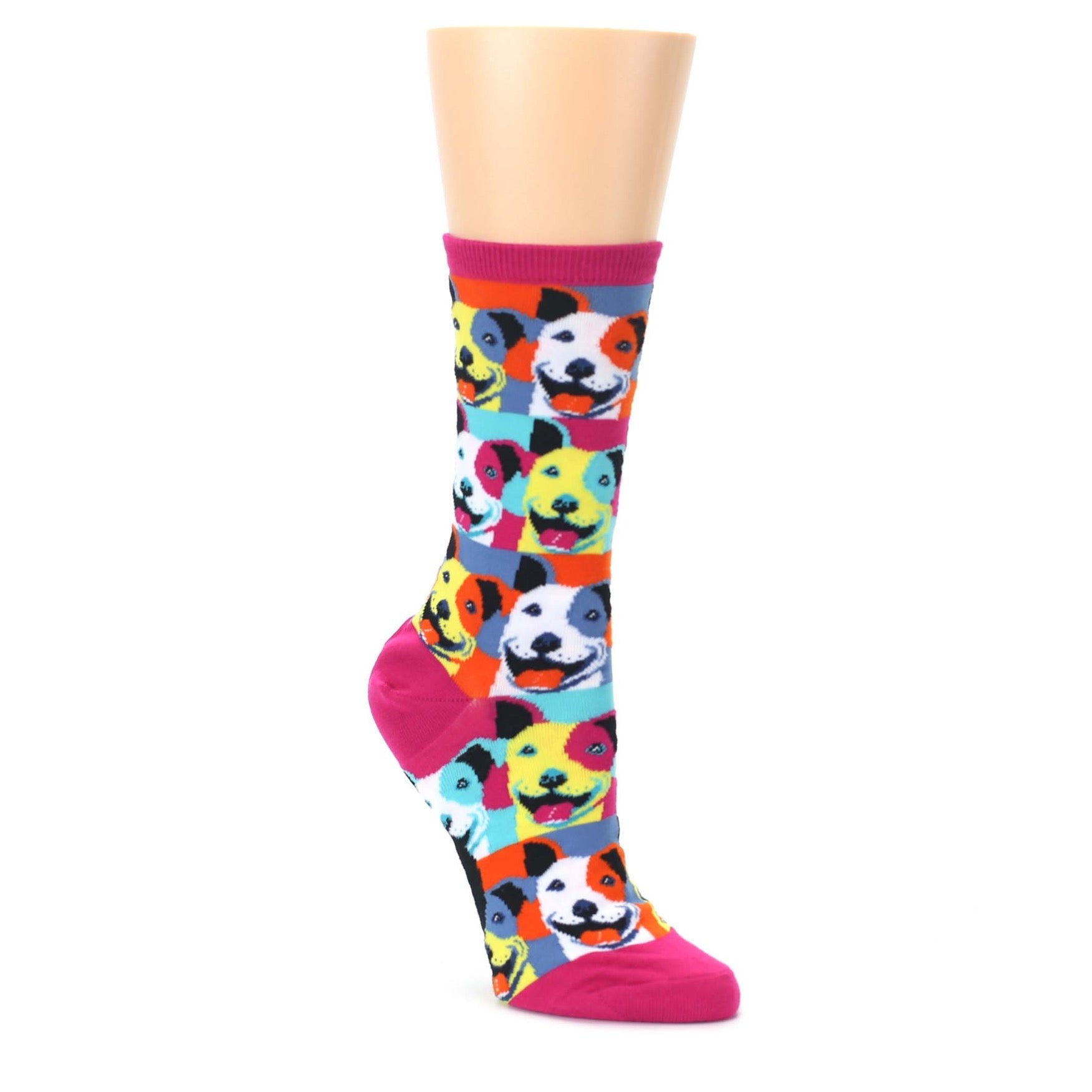 Magenta-Multi-Color-Pitbull-Pop-Art-Womens-Dress-Socks-Mod-Sock