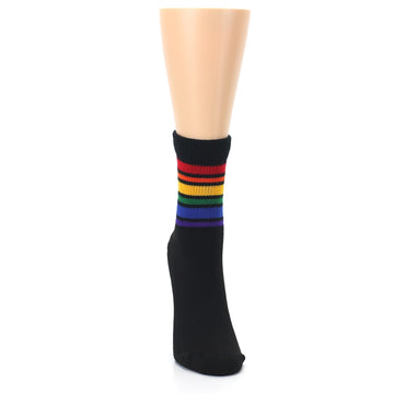Black Multicolor Rainbow Striped Socks - Women's Crew Socks
