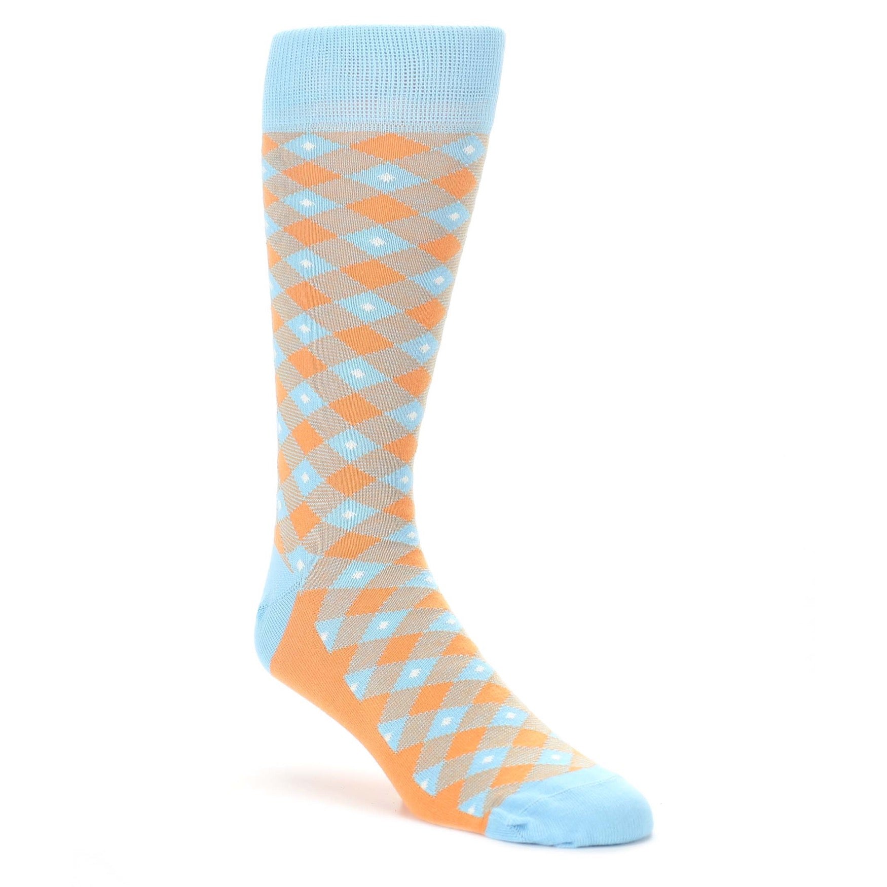 Orange Blue Diamond Plaid Men's Dress Socks by Statement Sockwear