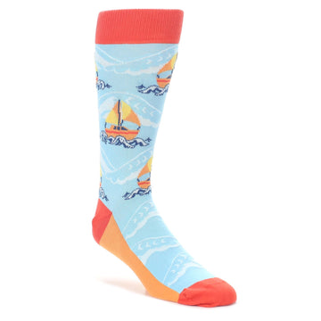 Blue Orange Sailboat Socks by Statement Sockwear for Men