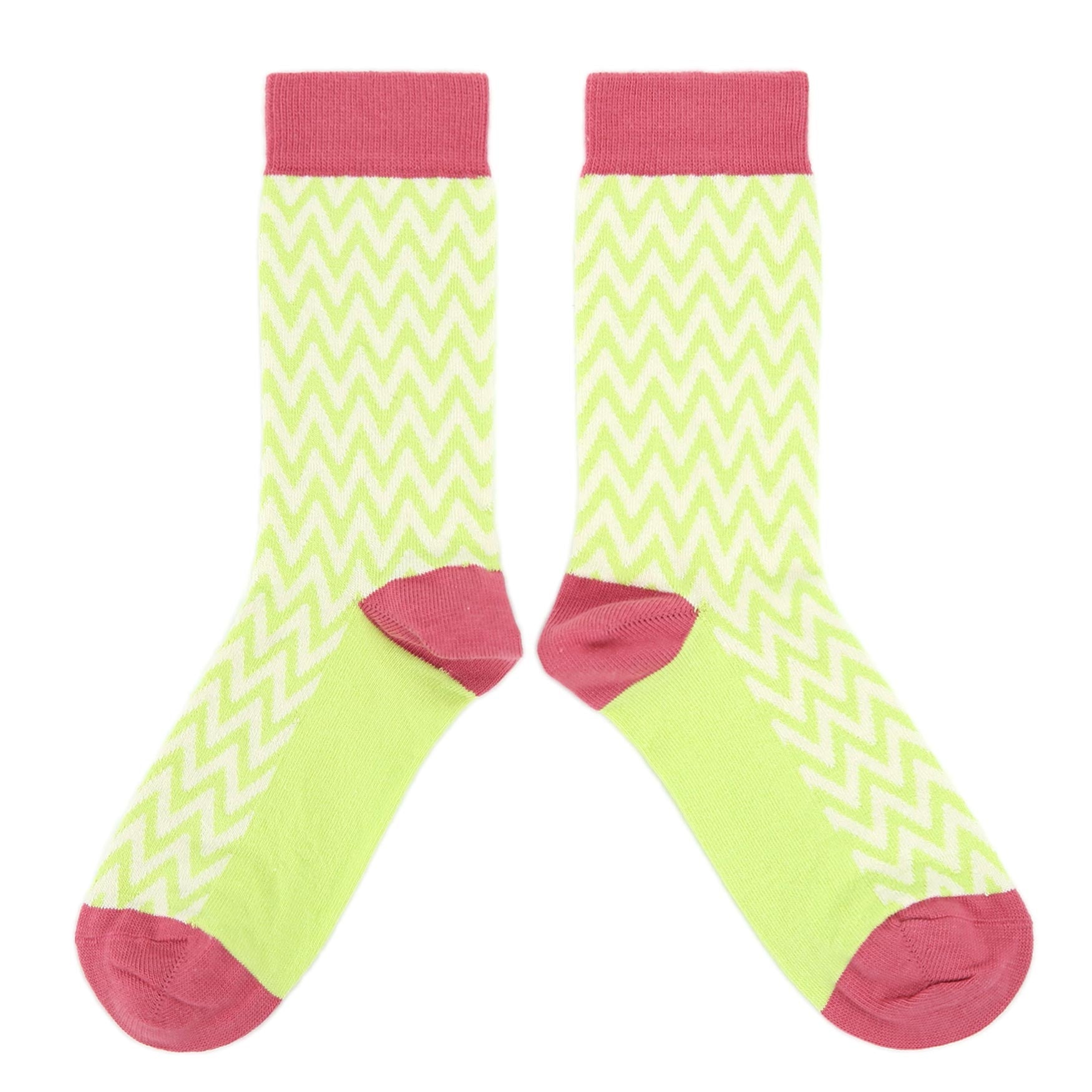 Green-Cream-Chevron-Jacquard-Womens-Dress-Socks-Statement-Sockwear-overhead