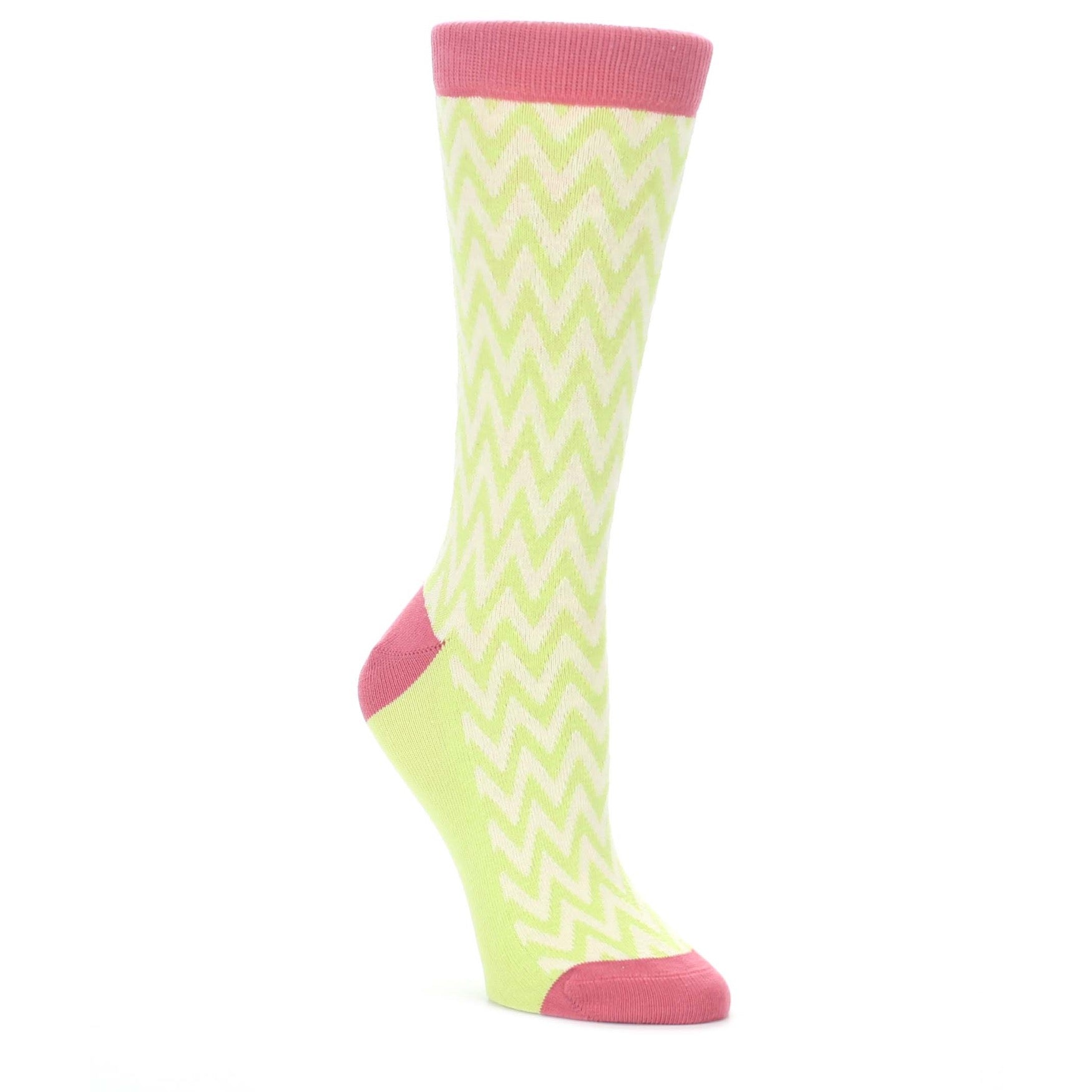 Green-Cream-Chevron-Jacquard-Womens-Dress-Socks-Statement-Sockwear