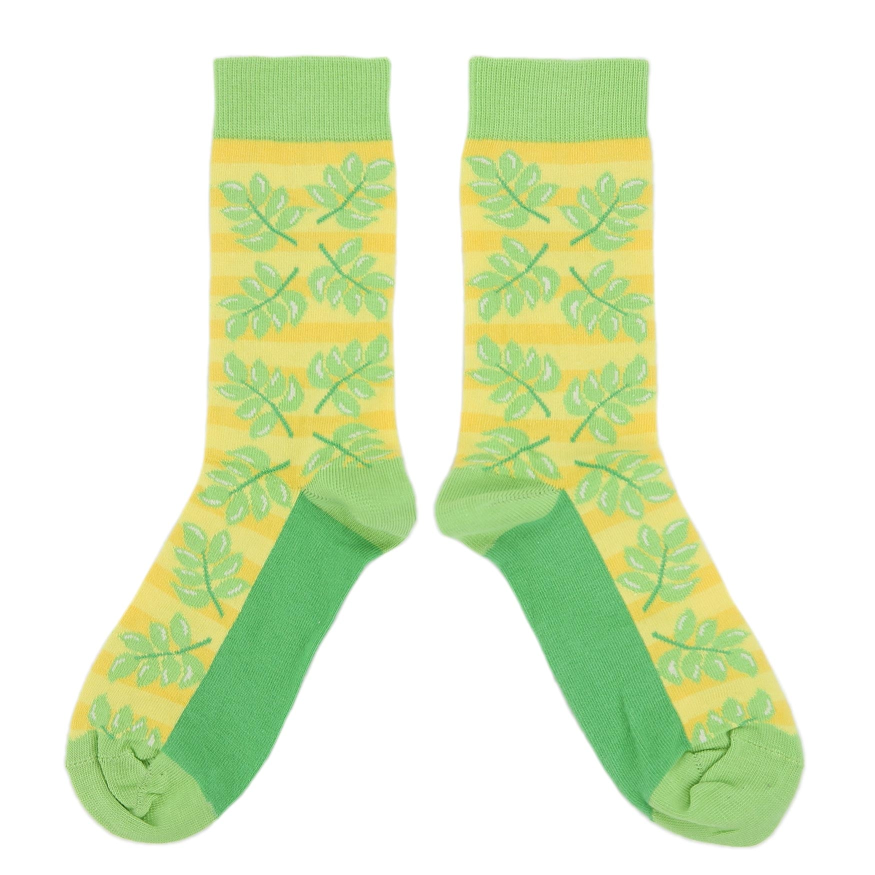 Yellow-Green-Palm-Branches-Womens-Dress-Socks-Statement-Sockwear-overhead