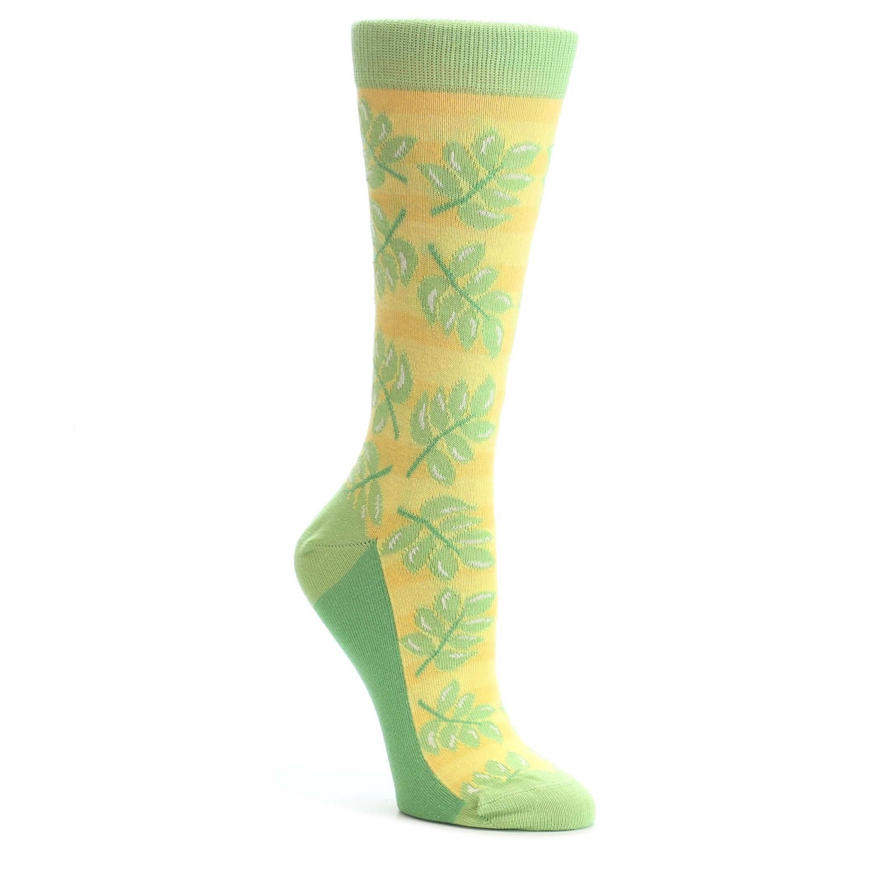 Yellow-Green-Palm-Branches-Womens-Dress-Socks-Statement-Sockwear