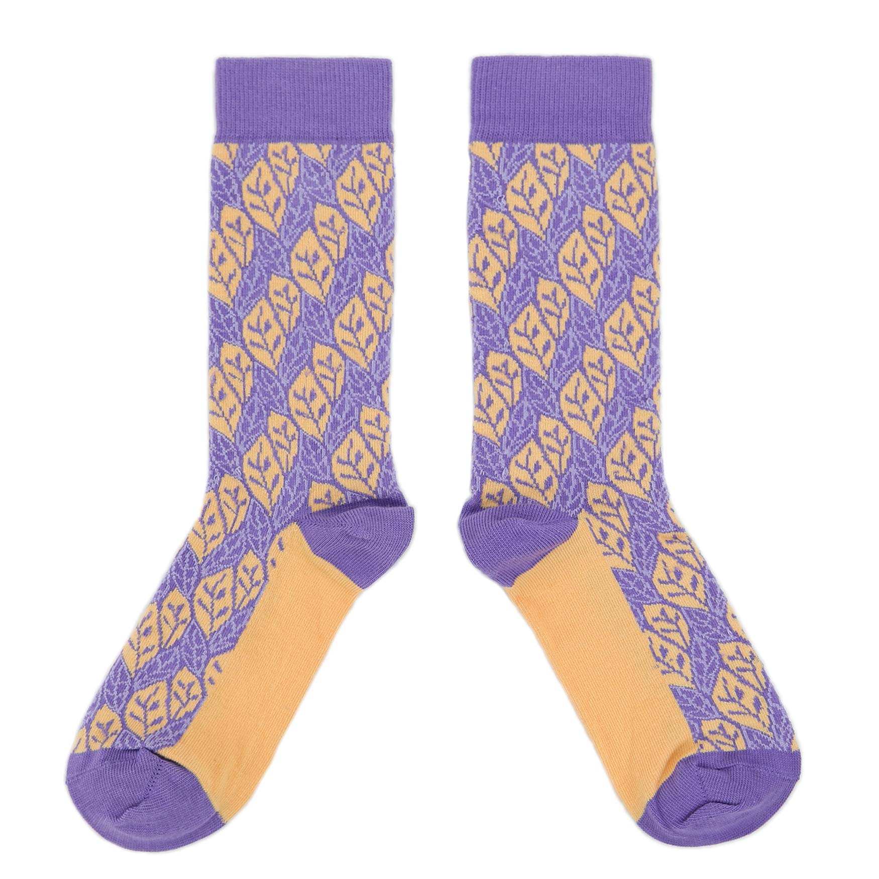 Purple-Orange-Leaf-Pattern-Womens-Dress-Socks-Statement-Sockwear-overhead