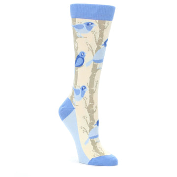 Blue-Cream-Birds-Womens-Dress-Socks-Statement-Sockwear