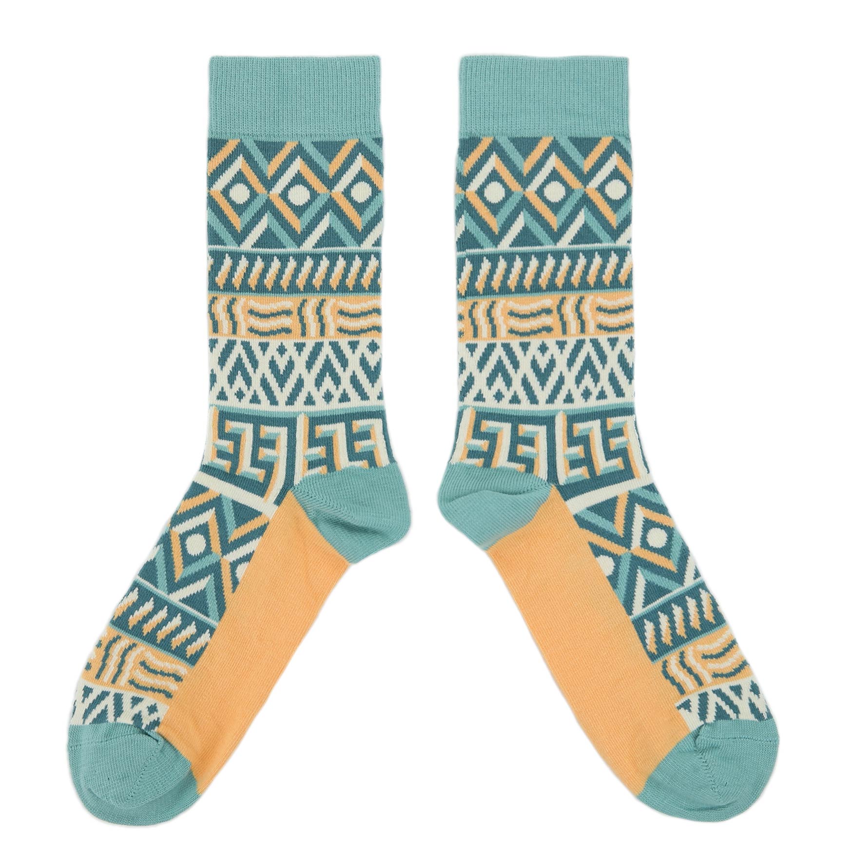 Green-Orange-Tribal-Pattern-Womens-Dress-Socks-Statement-Sockwear-overhead