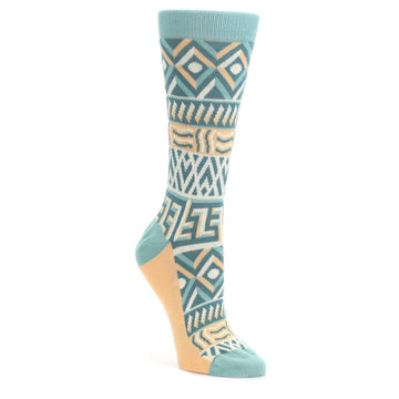 Green-Orange-Tribal-Pattern-Womens-Dress-Socks-Statement-Sockwear