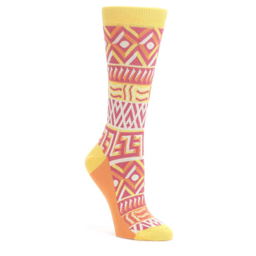 Red-Yellow-Orange-Tribal-Pattern-Womens-Dress-Socks-Statement-Sockwear