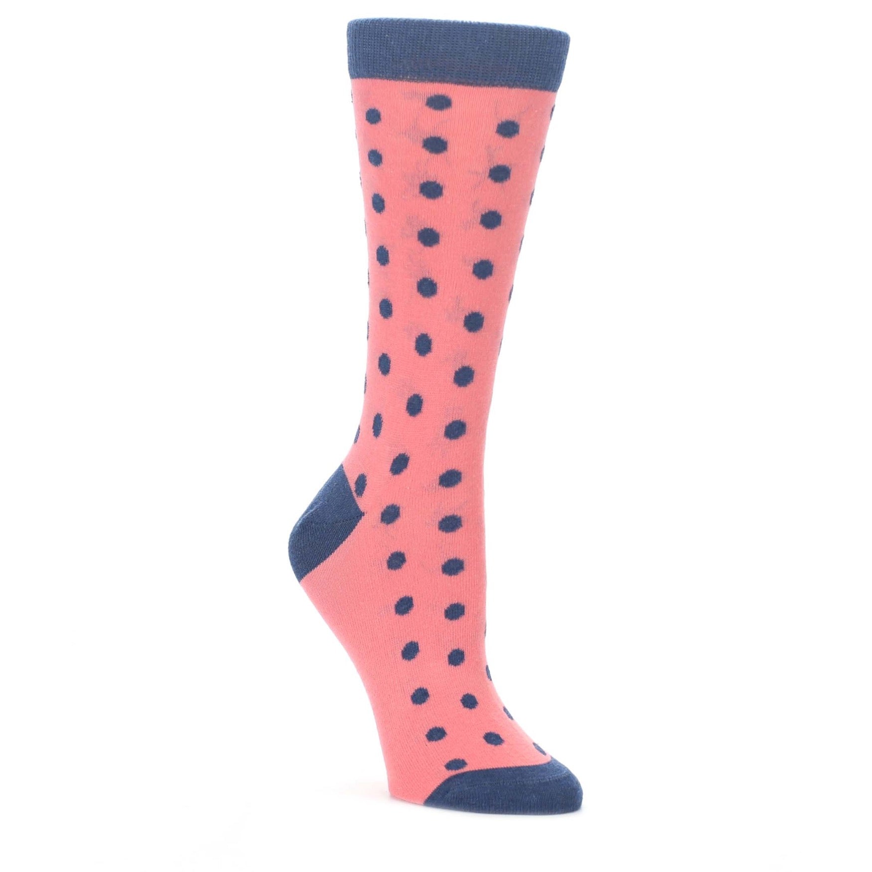 Coral-Navy-Polka-Dot-Womens-Dress-Socks-Statement-Sockwear