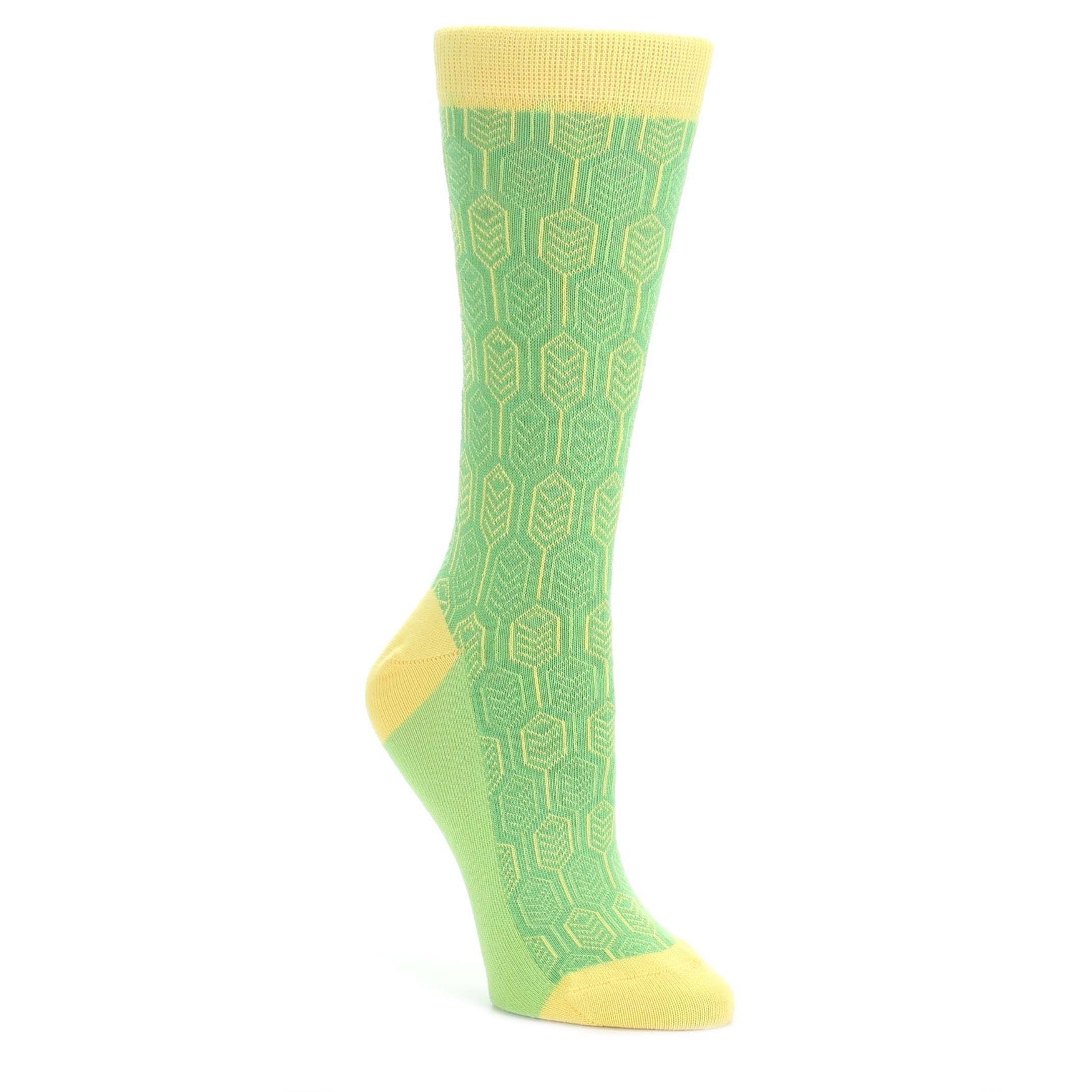 Green-Yellow-Feather-Optics-Womens-Dress-Socks-Statement-Sockwear