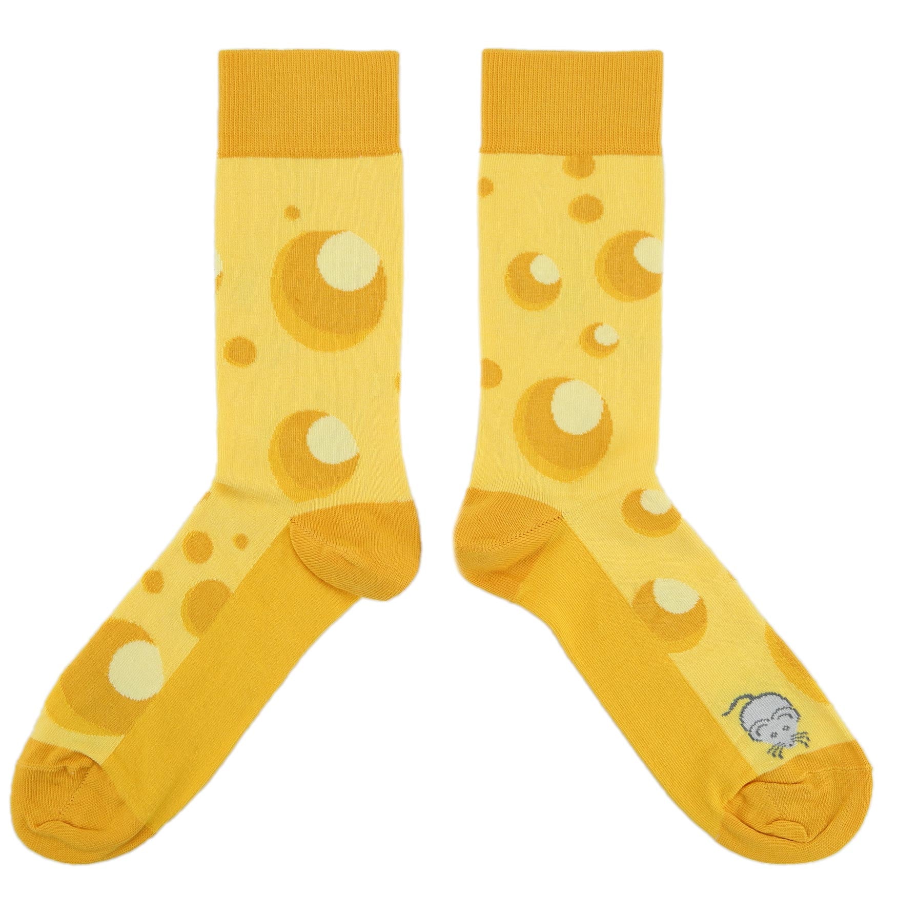 Yellow-Cheesy-Mouse-Mens-Dress-Socks-Statement-Sockwear-overhead