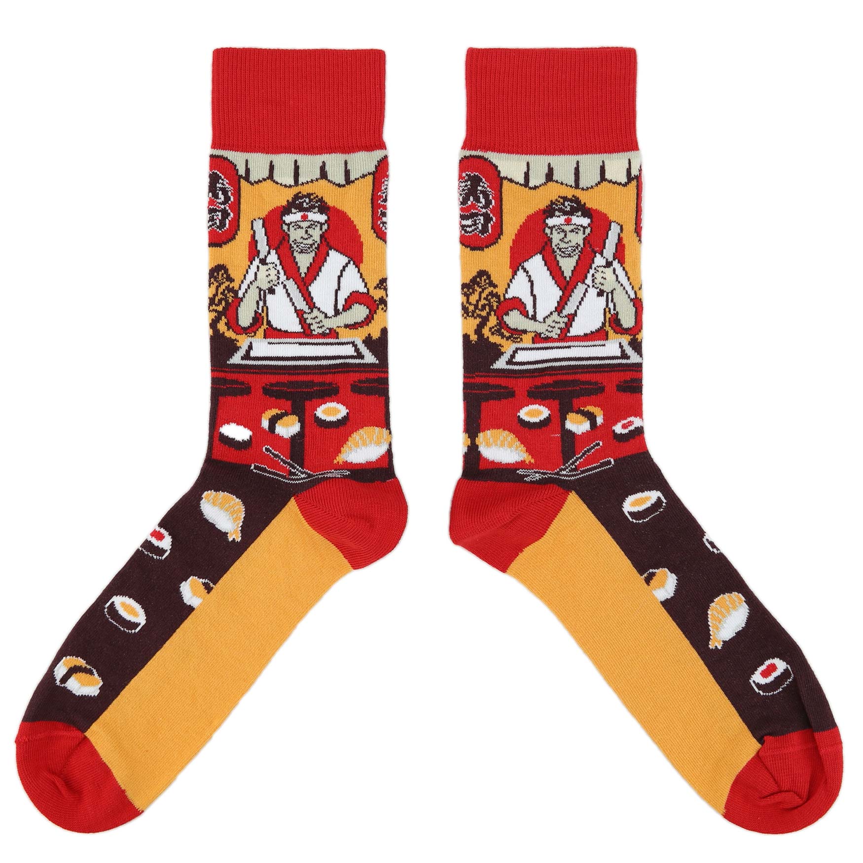 Red-Sushi-Chef-Mens-Dress-Socks-Statement-Sockwear-overhead
