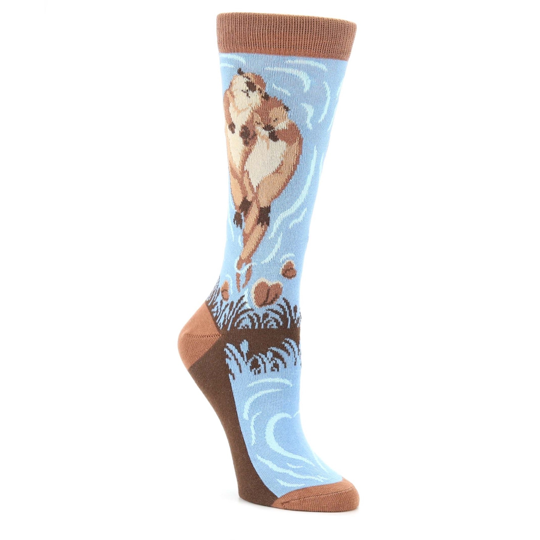 Blue-Brown-Otterly-In-Love-Womens-Dress-Socks-Statement-Sockwear