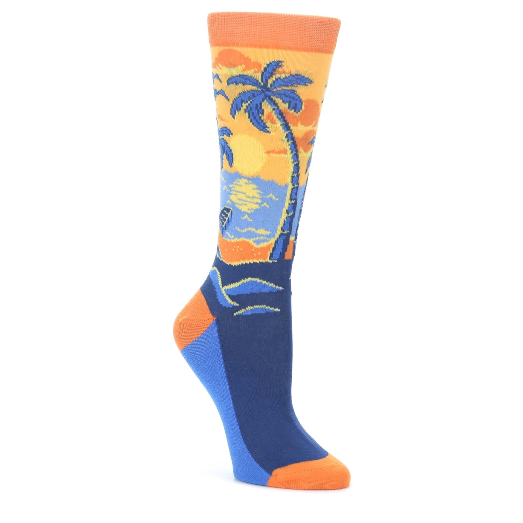 Orange-Sunset-Palm-Trees-Womens-Dress-Socks-Statement-Sockwear