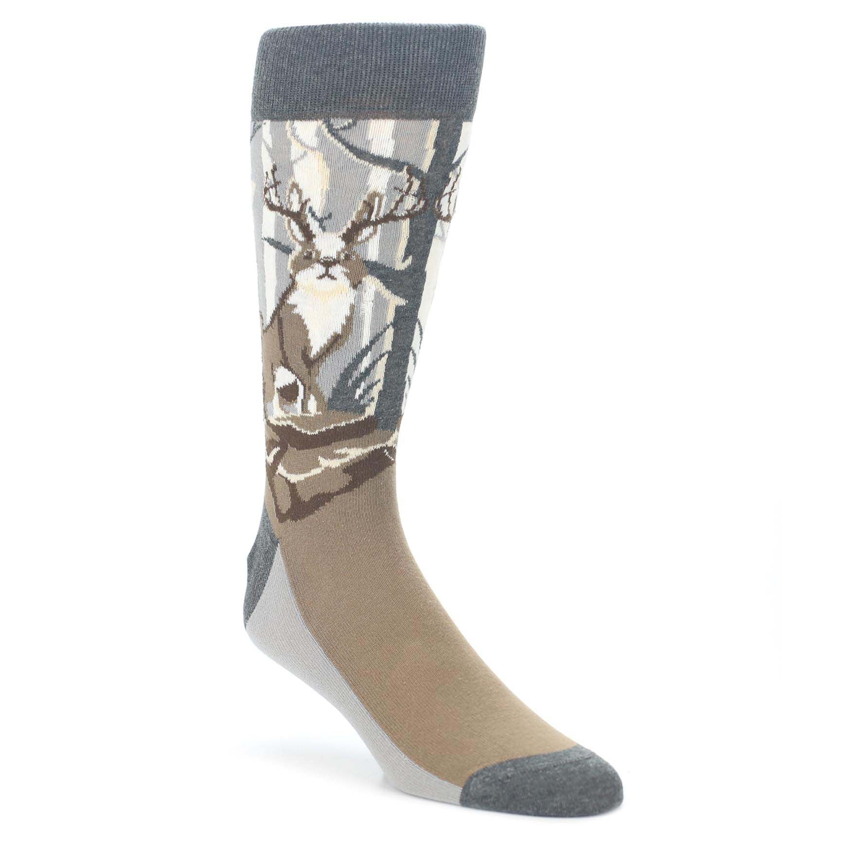 Gray-Brown-Jackalope-Mens-Dress-Socks-Statement-Sockwear