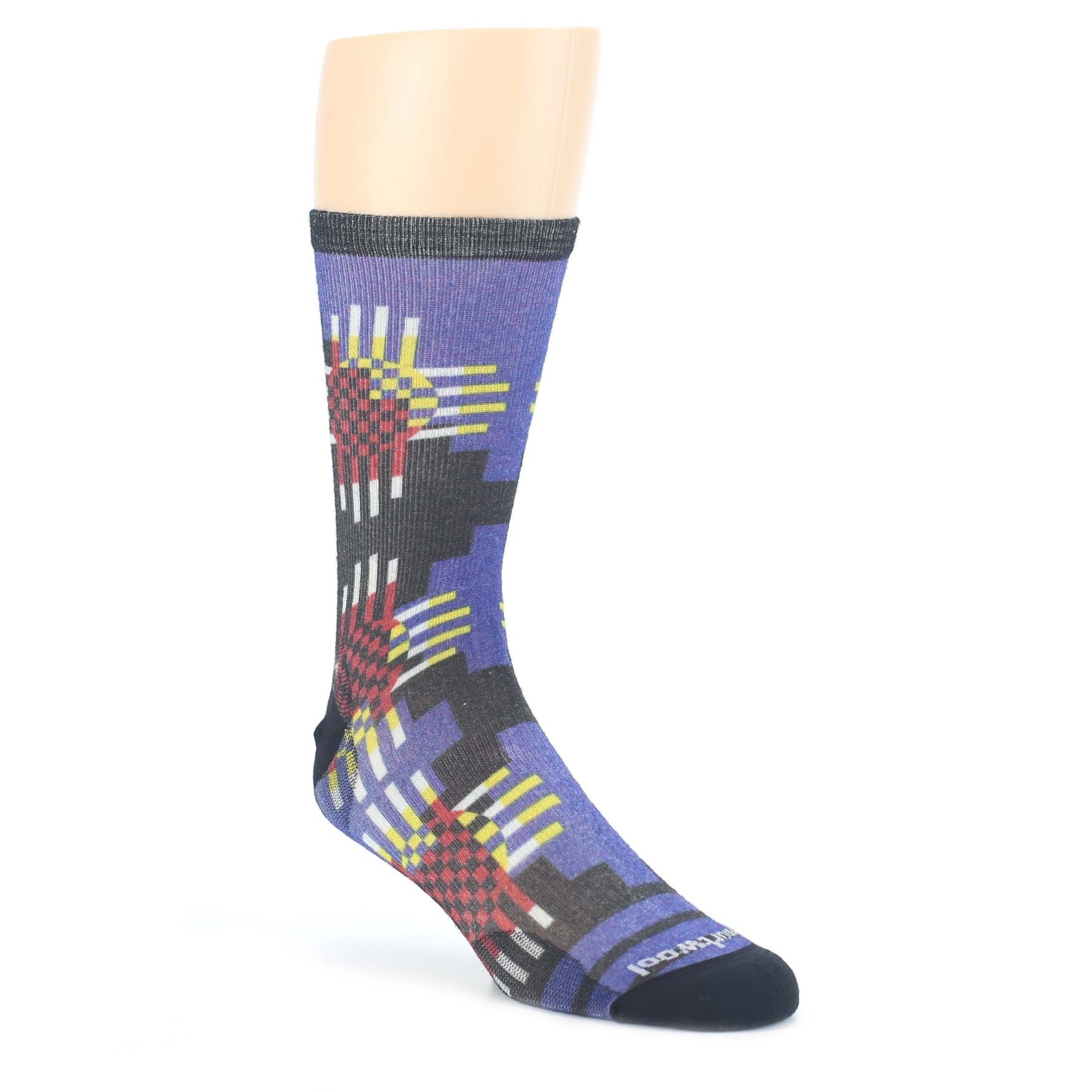 Blue-Multicolor-Wave-Geo-Print-Wool-Mens-Casual-Socks-Smartwool