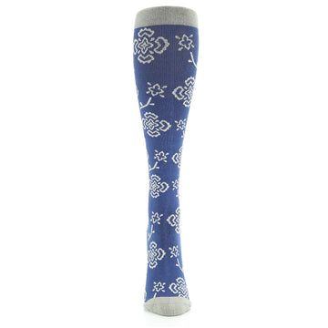 Blue Gray Floral Compression Socks - Women's Knee High Socks