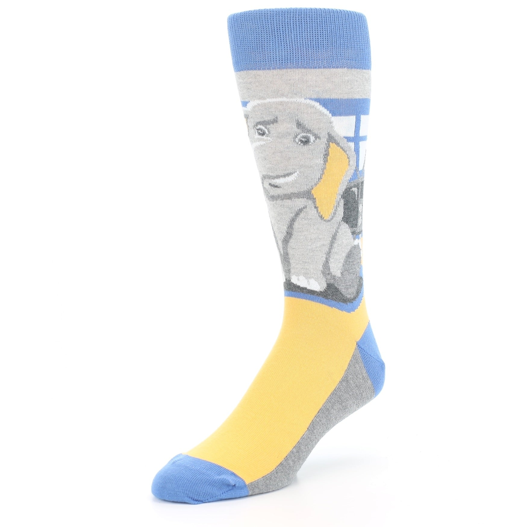 Gray Blue Elephant in The Room Socks - Men's Novelty Dress Socks Gray Blue Elephant in The Room Socks - Men's Novelty Dress Socks