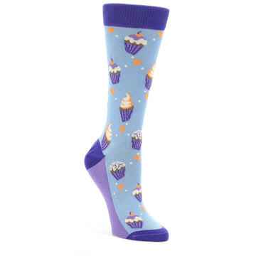 Light Blue Purple Cupcakes Women's Dress Socks