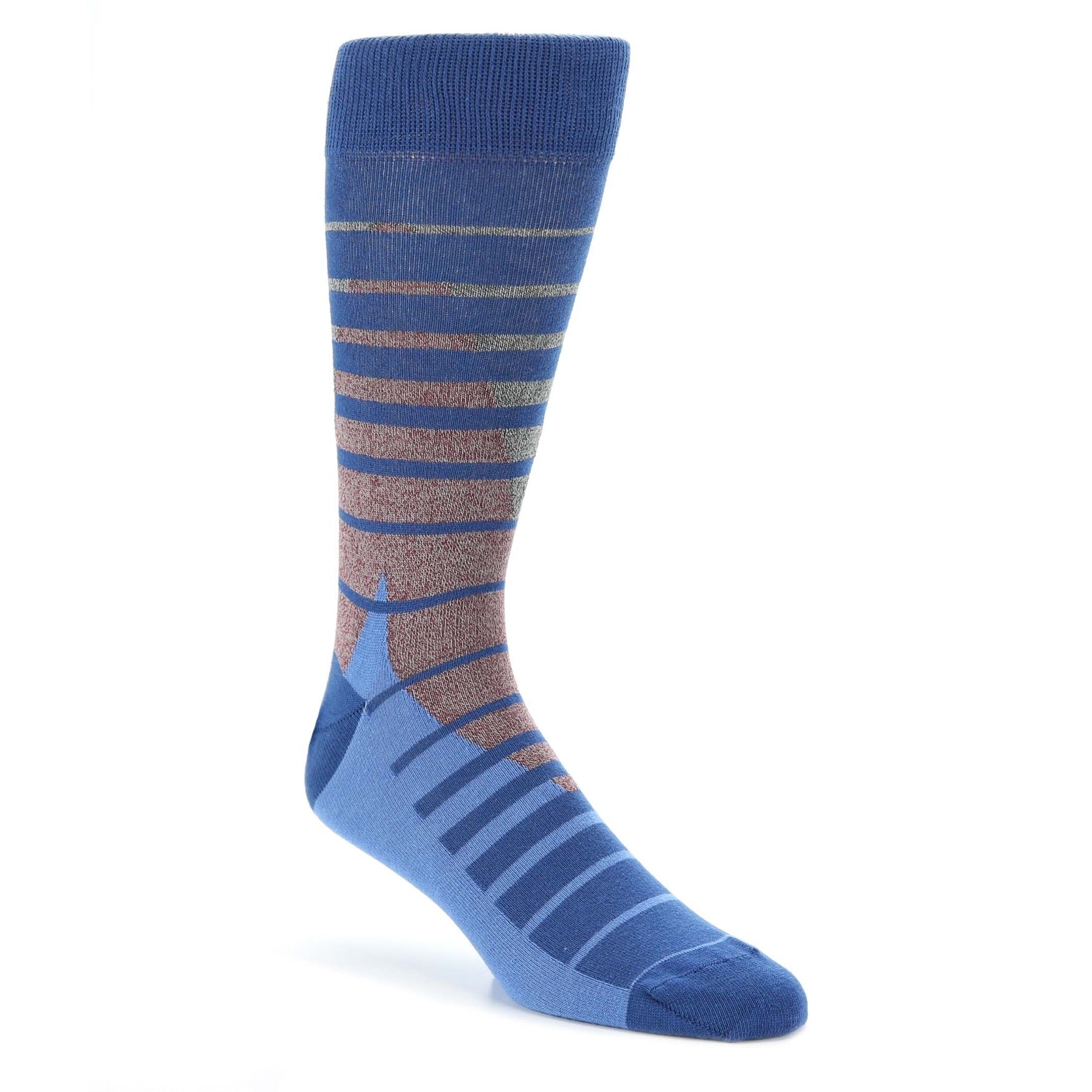 Blue Gray Triangle Stripe Men's Dress Socks