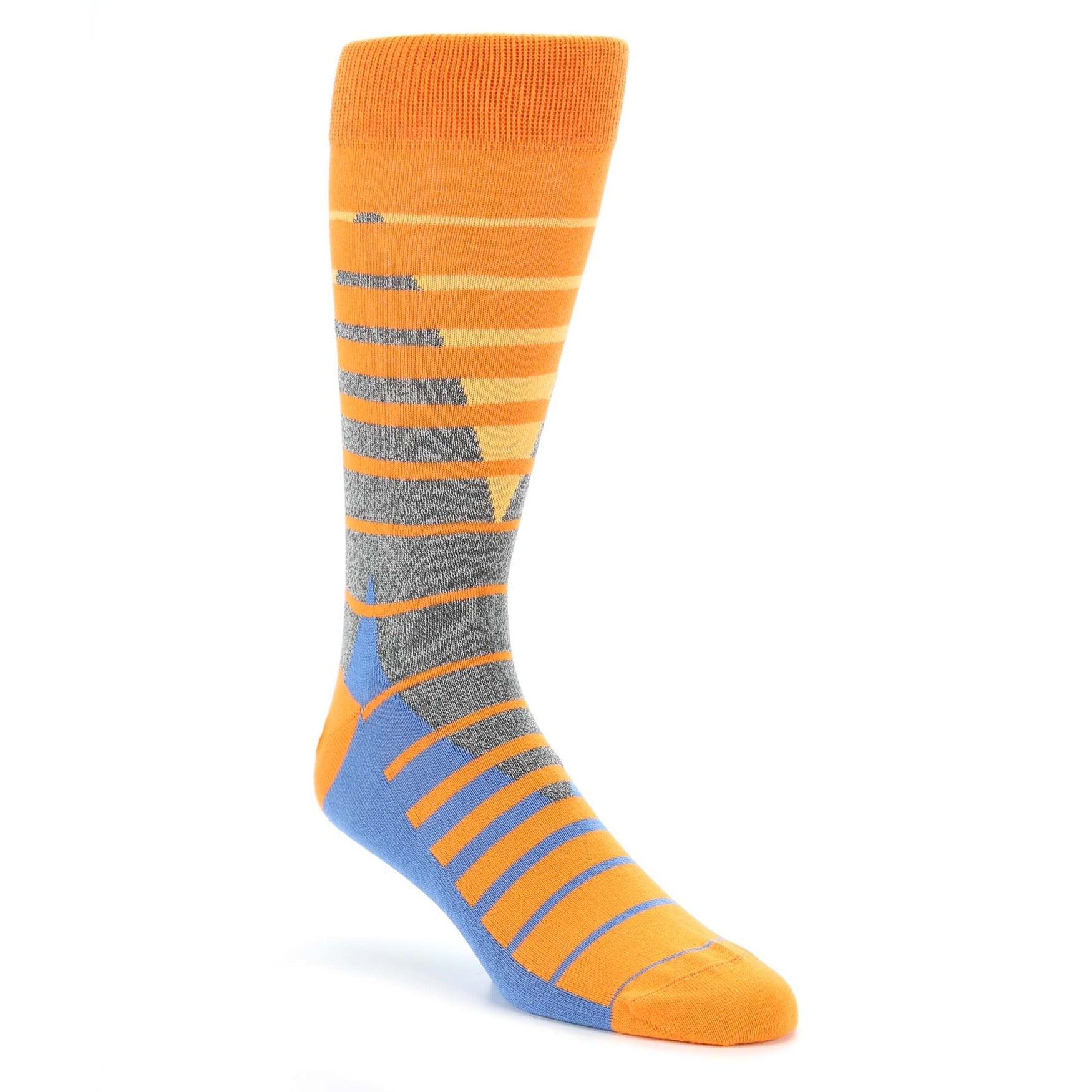 Orange Blue Triangle Stripe Men's Dress Socks